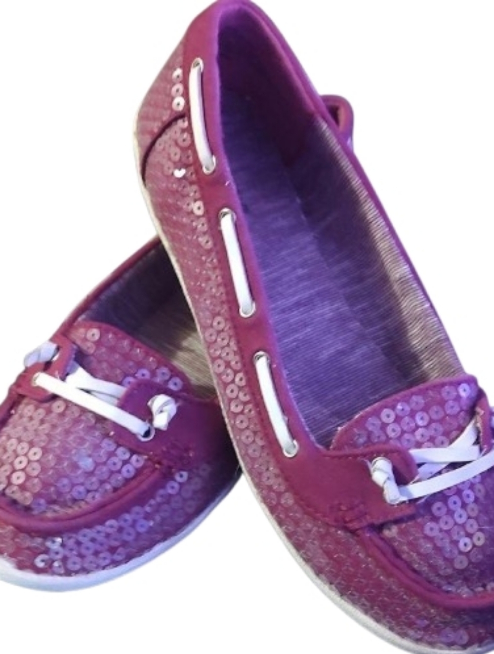 Maroon And White Slip On Loafers With Sequin Detail Allover